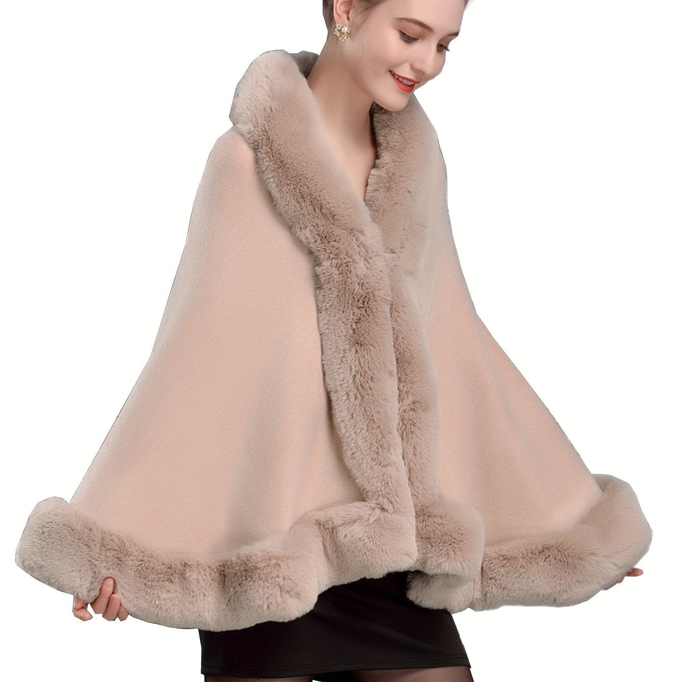 Mantella da donna con bordo in ecopelliccia: elegante poncho-stola in vari colori