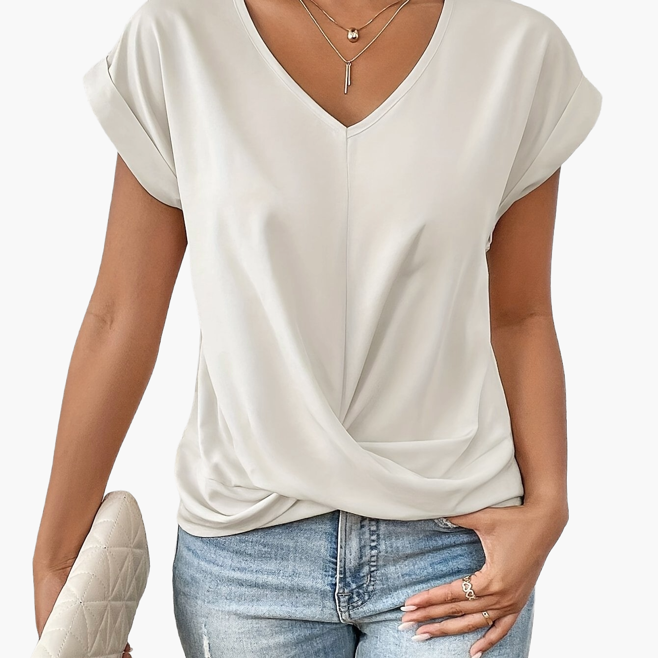 Dam Elegant blus med V-ringning och omlottlook för vardag och kontor