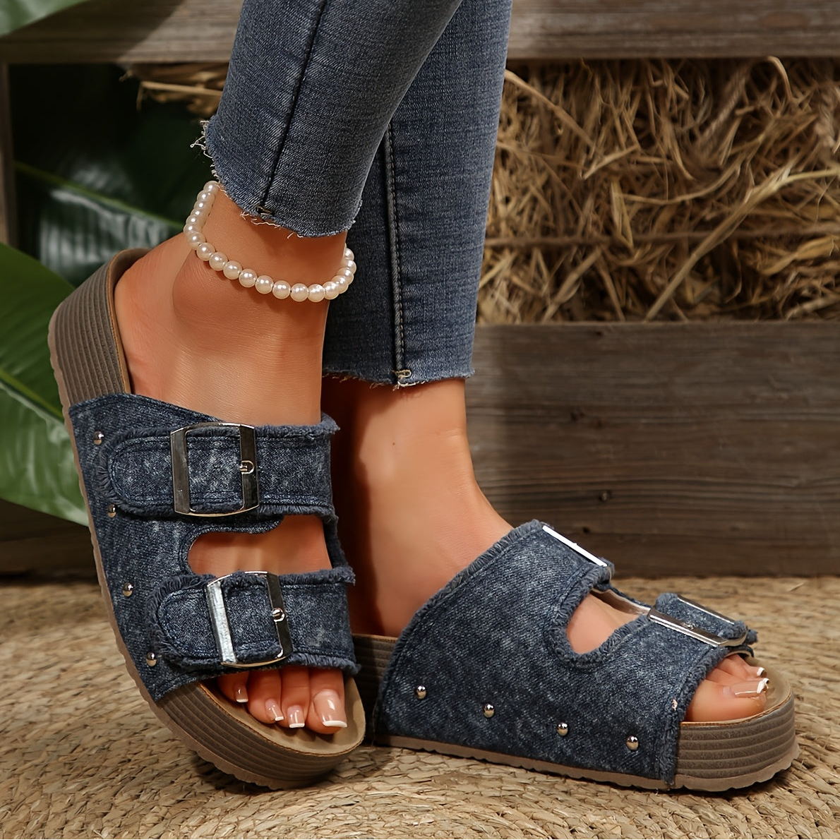 Dame plateau-sandaler med frynser og nagler – boho-stil for fritid og hverdag