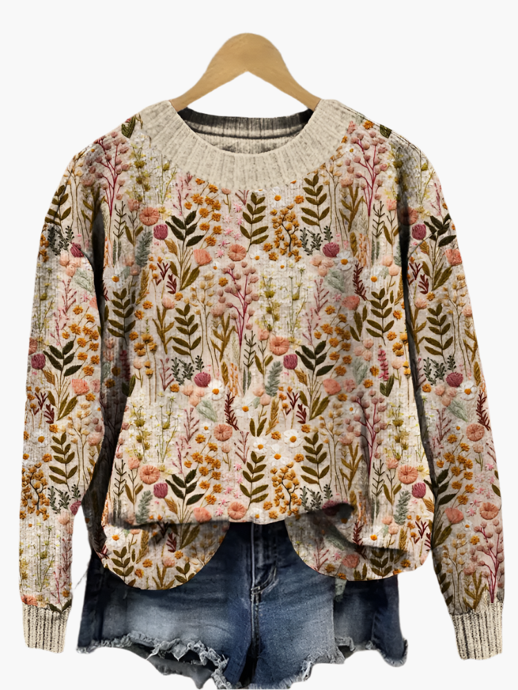 Dame trøje i blomster vintage-design – behagelig strik til hverdag og fritid