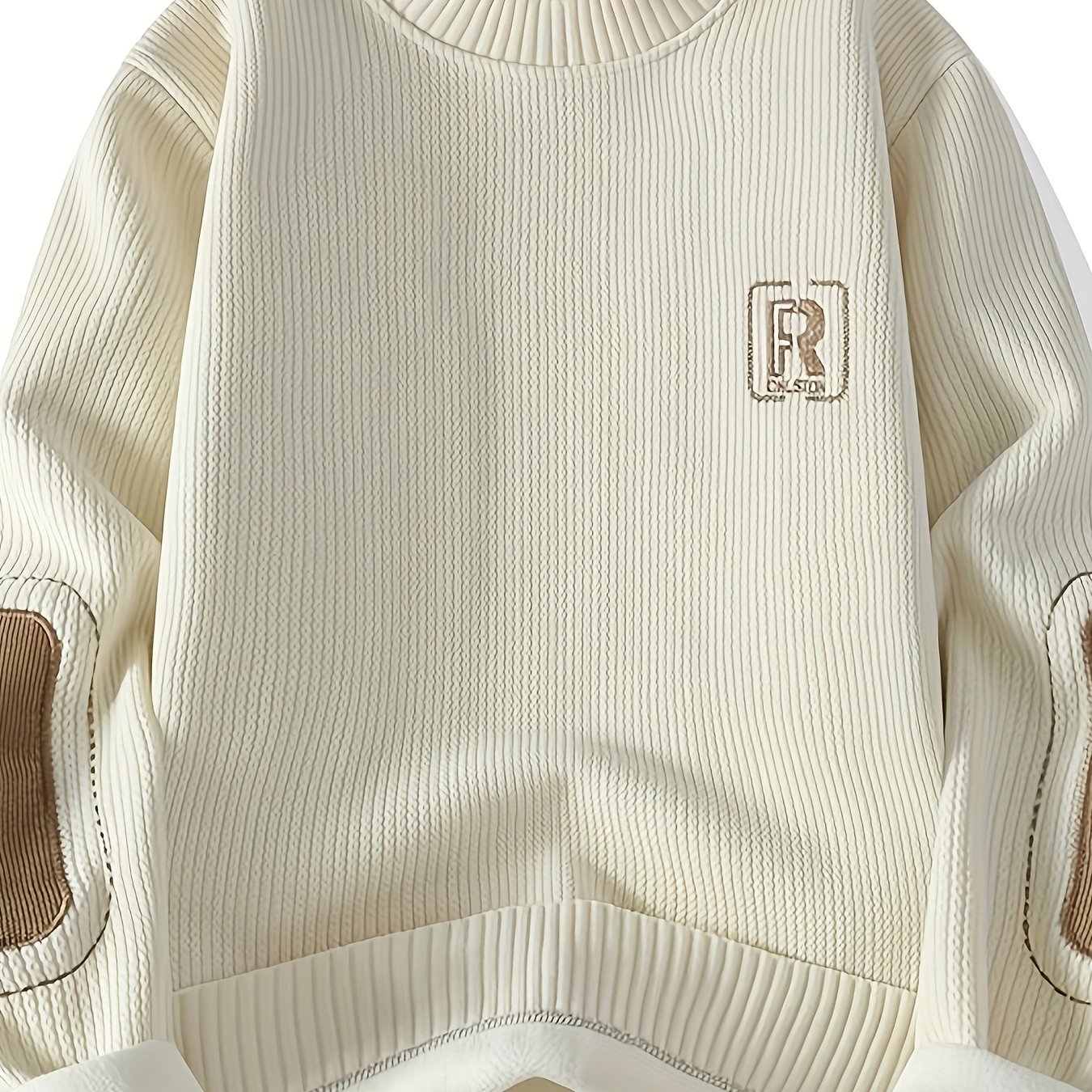 Unisex-rundhalsbluse med ribstruktur og albuelapper