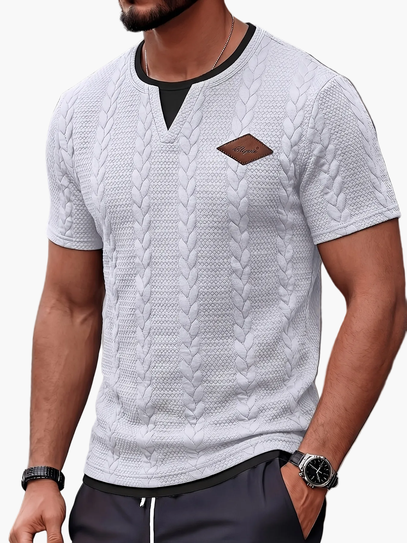Herren Kurzarm Strickpullover im Flechtmuster – Modernes Freizeitshirt für Sommer & Alltag