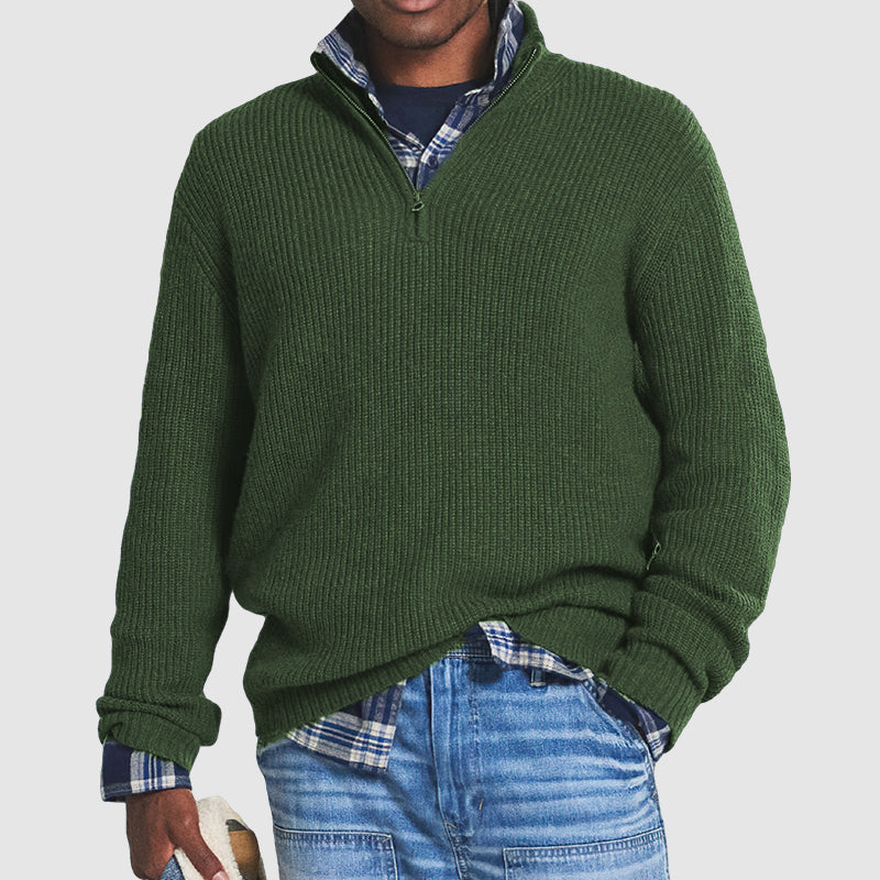 Męski sweter dziany business-casual ze stójką i zamkiem – Modny look na czas wolny i do biura