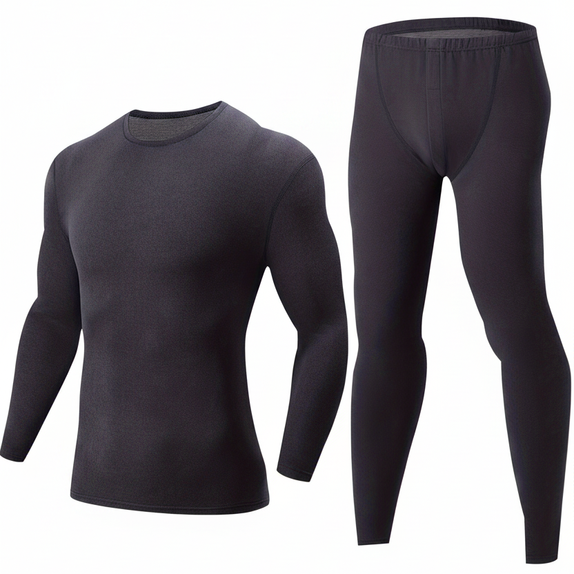 Thermo Unterwäsche Set Herren langärmliges Oberteil & lange Hose Schwarz