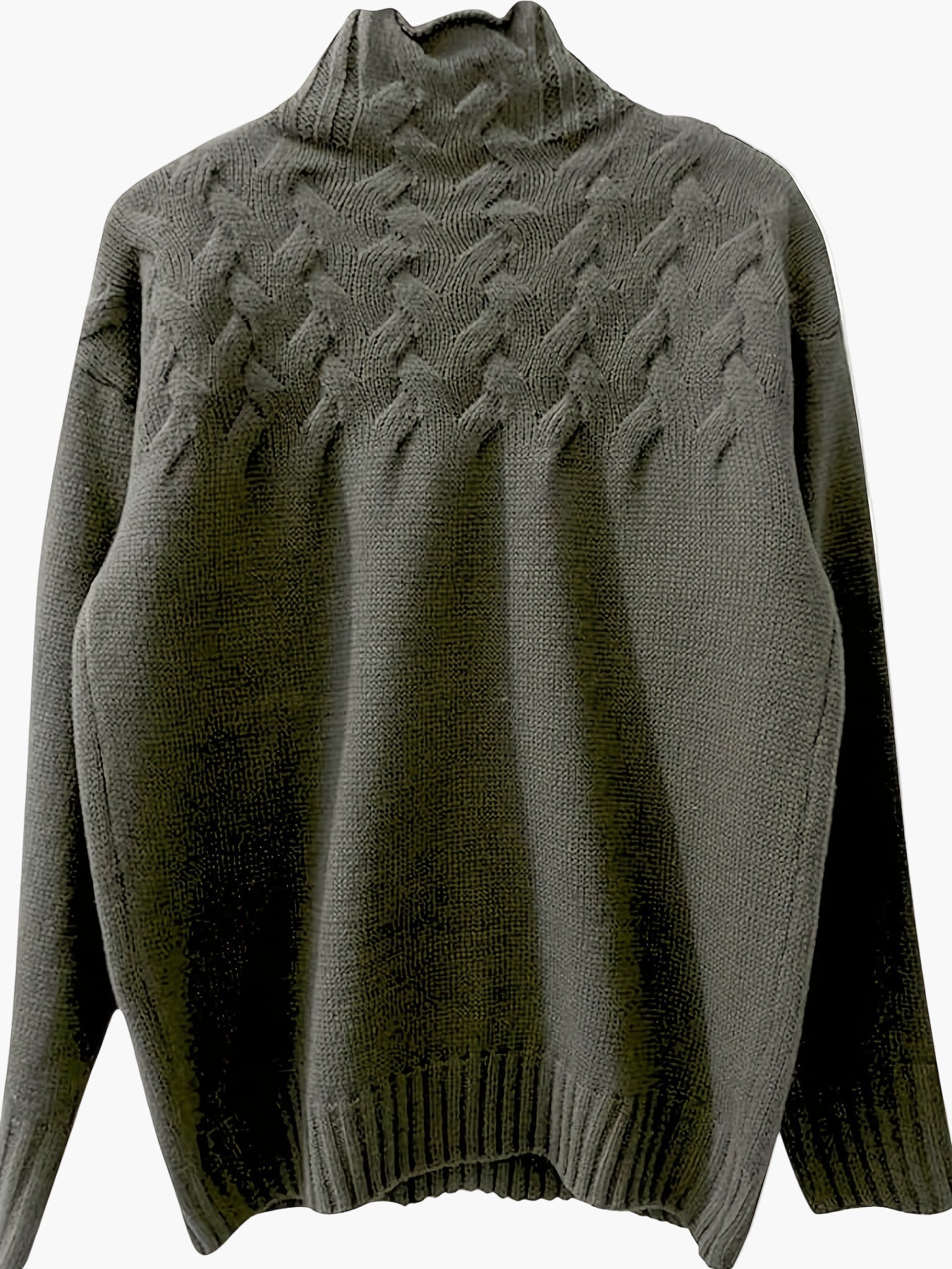 Jersey de punto para mujer con patrón de trenzas y cuello alto para otoño e invierno – Suéter casual moderno y cómodo