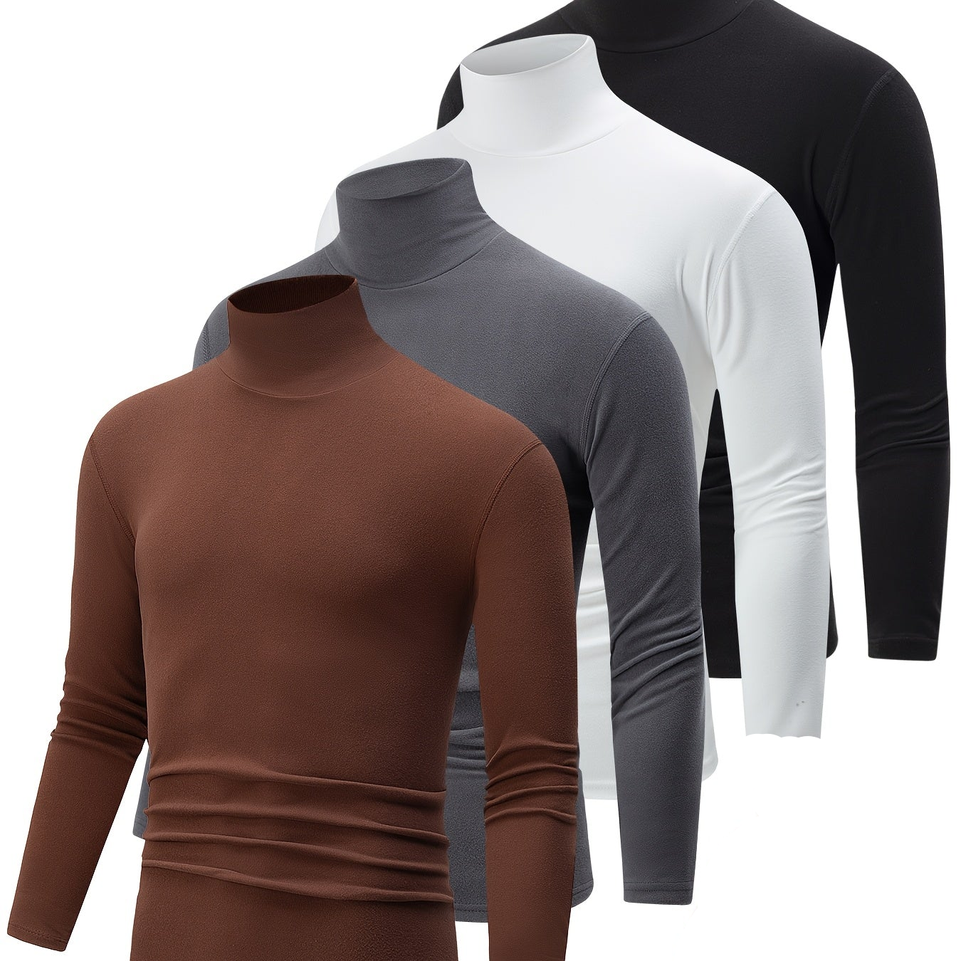 Rollkragen Langarmshirt 4er Set – Schwarz, Weiß, Grau, Hellblau