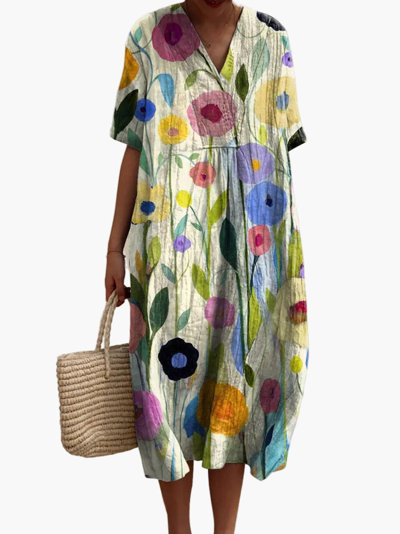 Damen Sommerkleid mit Blumenmuster – Lockeres Freizeitkleid für Urlaub und Alltag