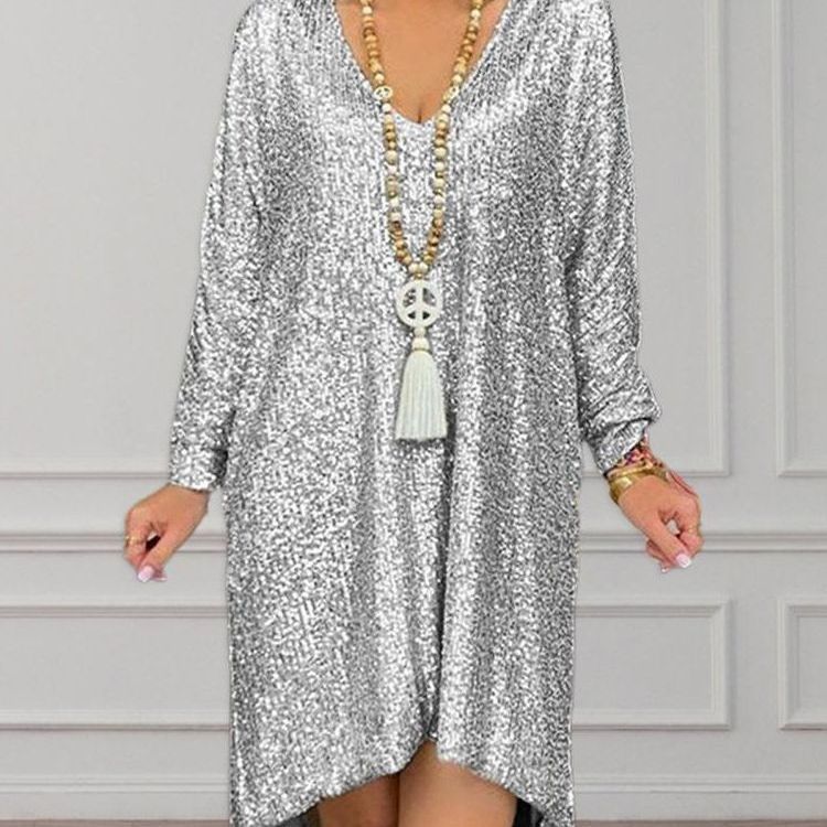 Damen Glitzer Paillettenkleid Elegant A-Linie für festliche Anlässe und Partys