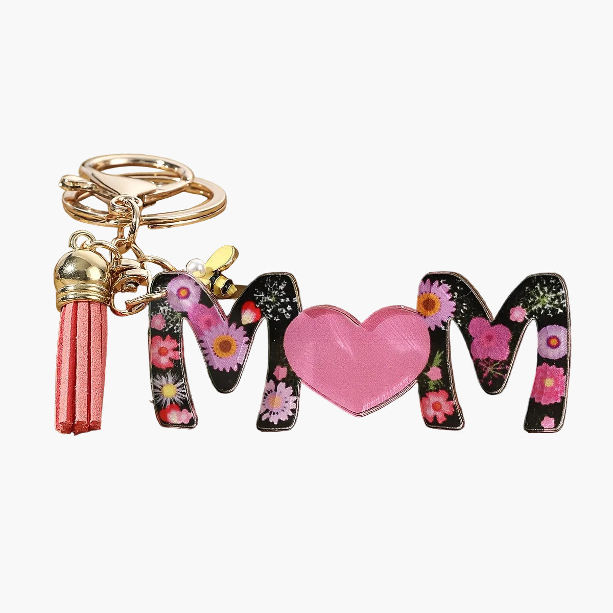 Porte-clés pour femmes – Cadeau de fête des mères à la mode, anneau porte-clés avec cœur et motif floral, accessoire élégant