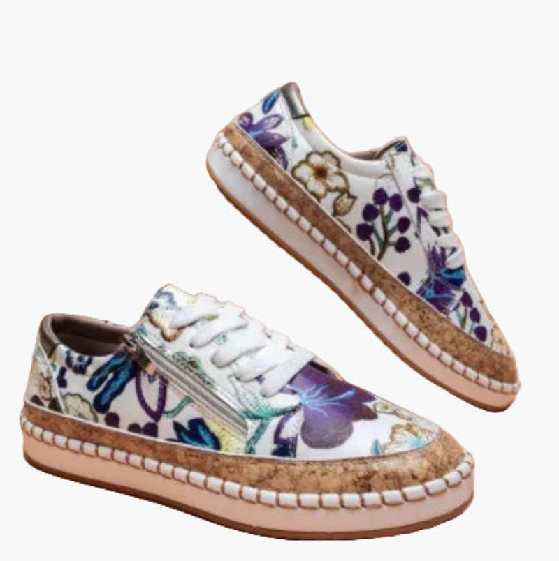 Dame sneakers med blomsterprint – moderigtige fritidssko til hverdag og gåture