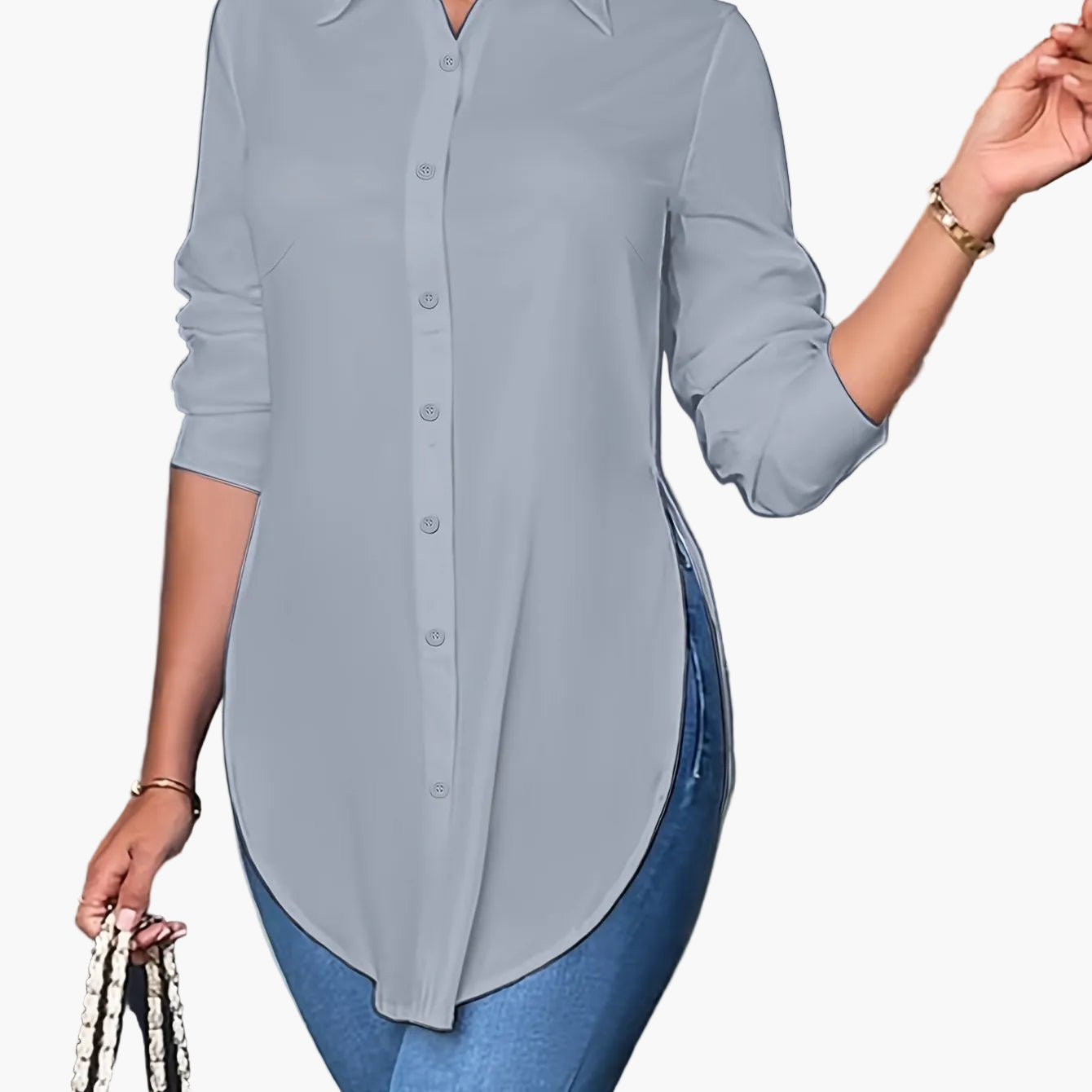Dame Langærmet Bluse Elegant Kontor Fritid – Løs Skjortebluse til Hverdag og Arbejde