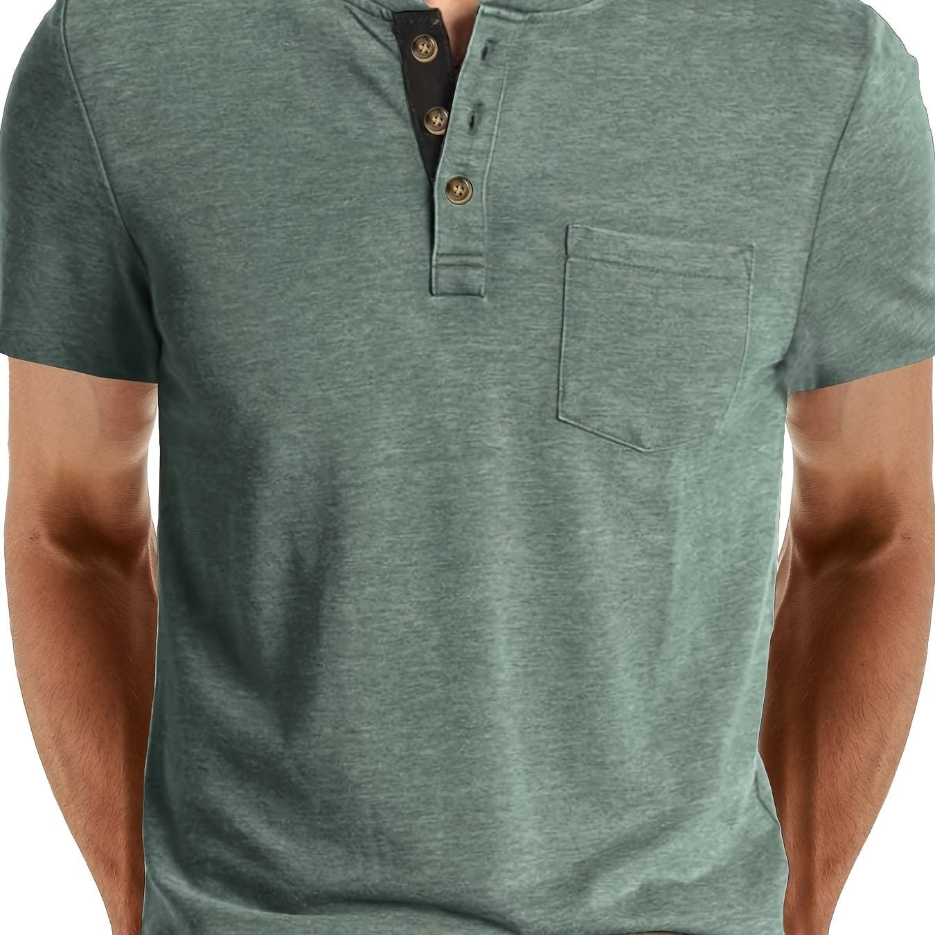 Camiseta Henley para hombre con botonadura y bolsillo en el pecho – Camiseta casual de manga corta para uso diario y tiempo libre