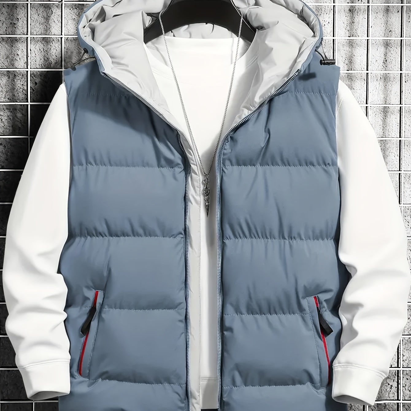 Herren Puffer-Weste mit Kapuze, gesteppt, schwarz