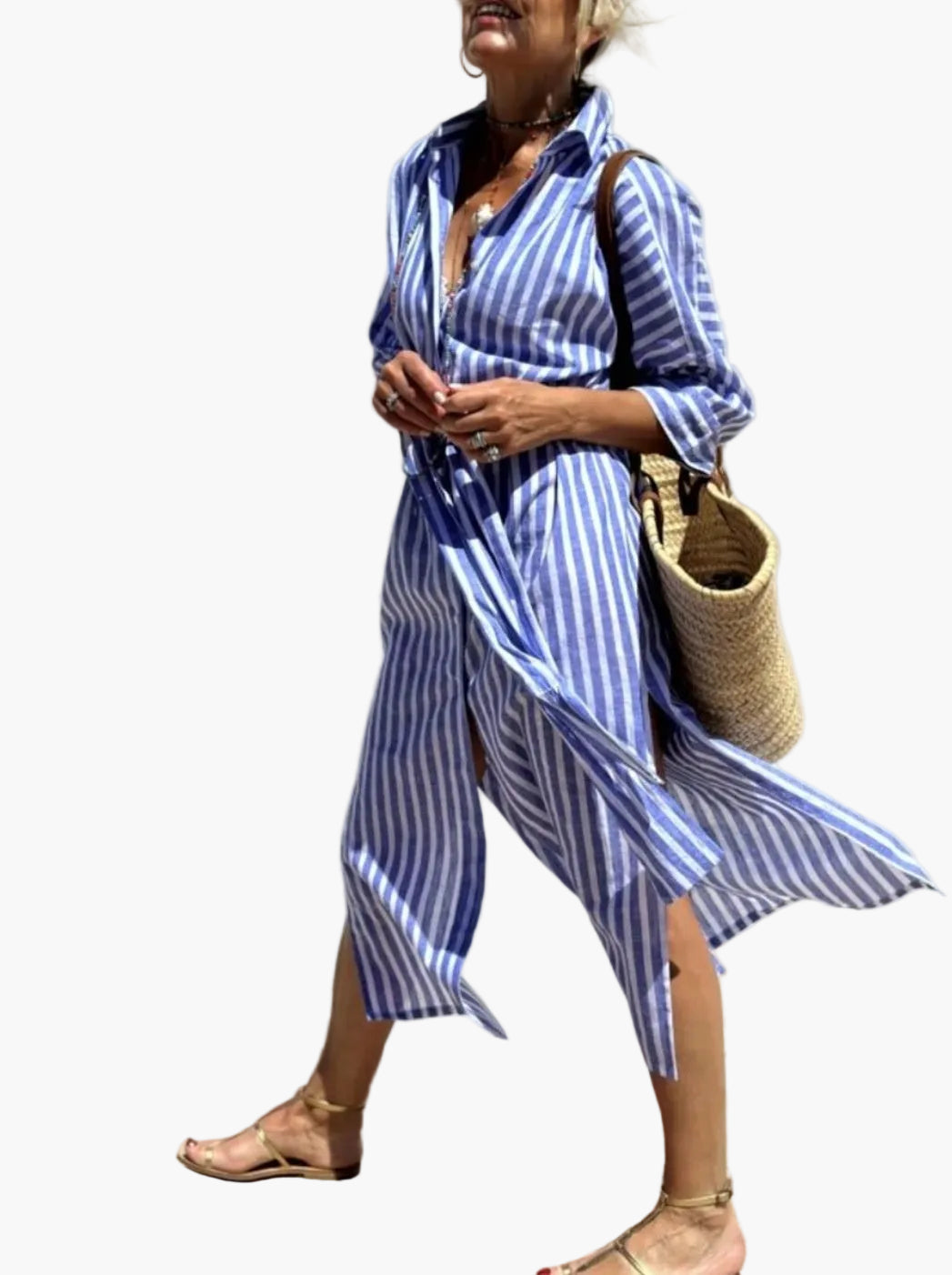 Damen Streifen Hemdblusenkleid im entspannten Sommerstil – Perfekt für Alltag und Urlaub