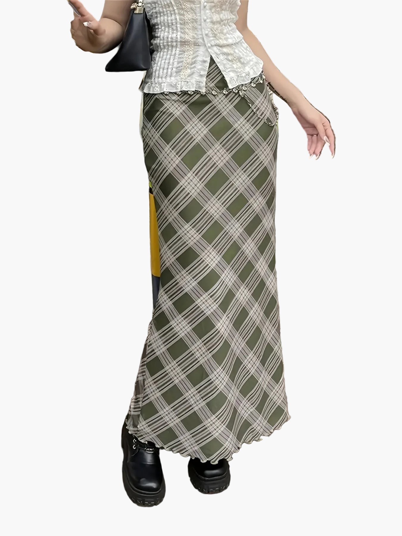 Damen Maxirock Elegant Kariert Vintage-Stil für Alltag und Freizeit