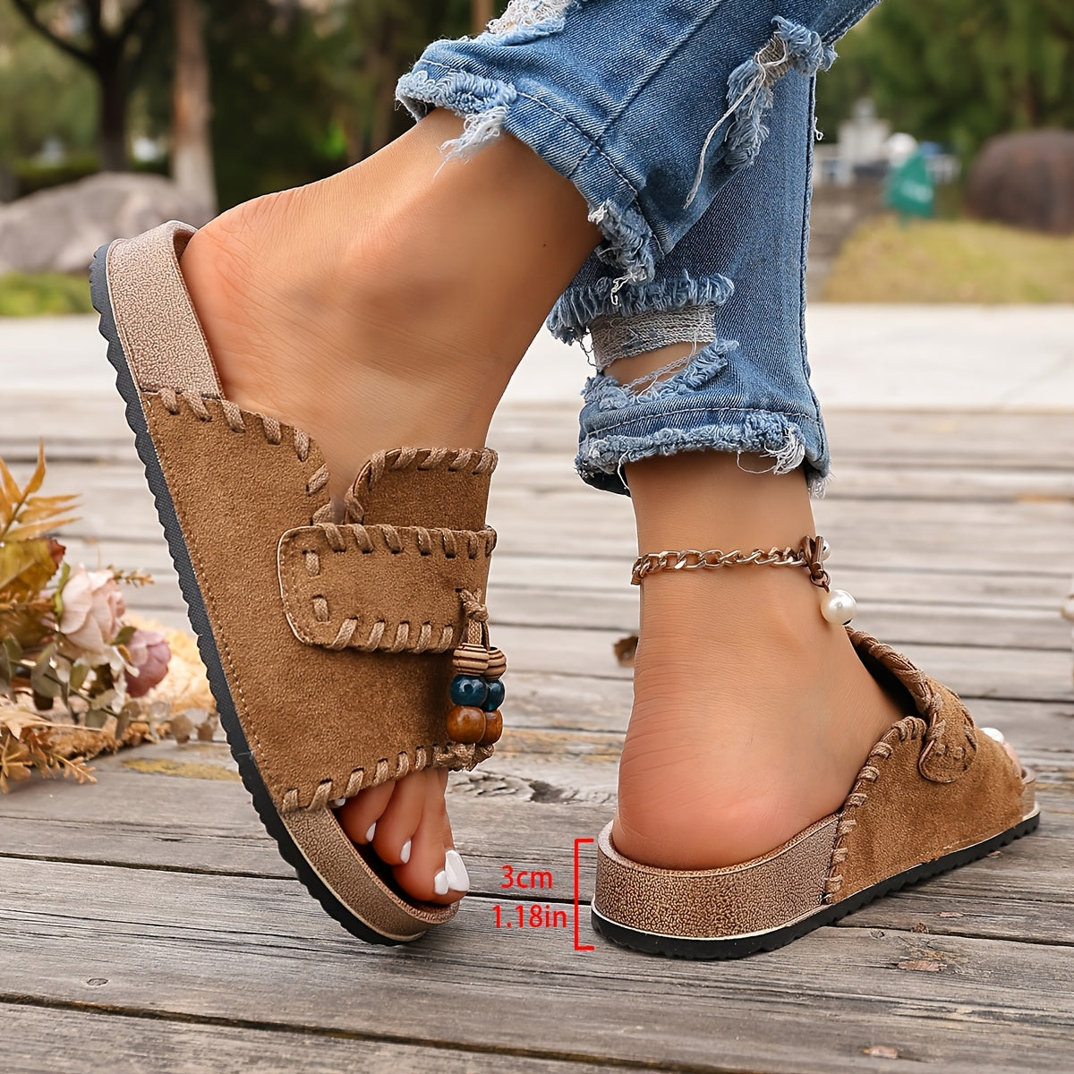 Dame Boho Sommer Pantoletten – Komfortable håndlavede slides til fritid og ferie