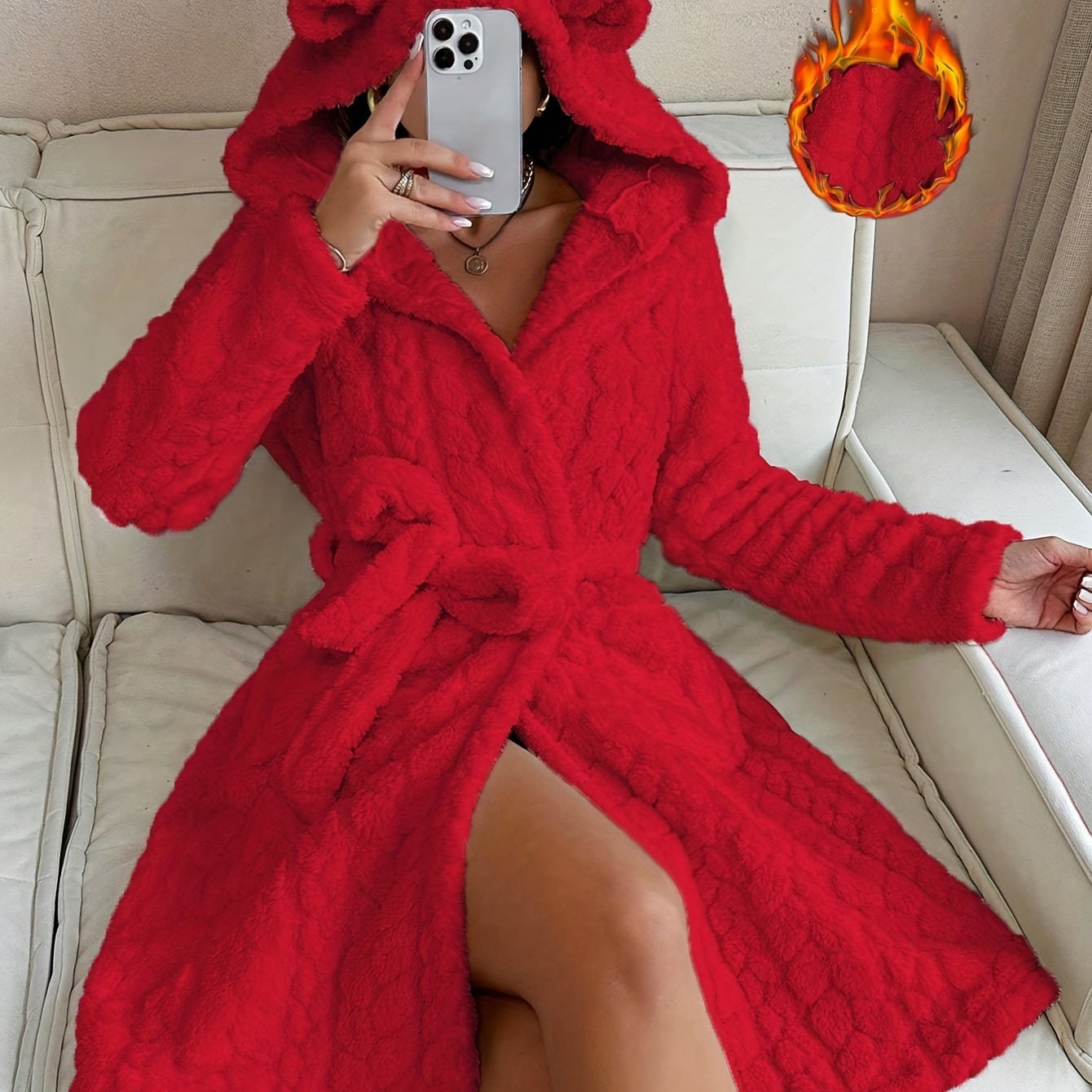 Albornoz acogedor con capucha y orejas para mujer