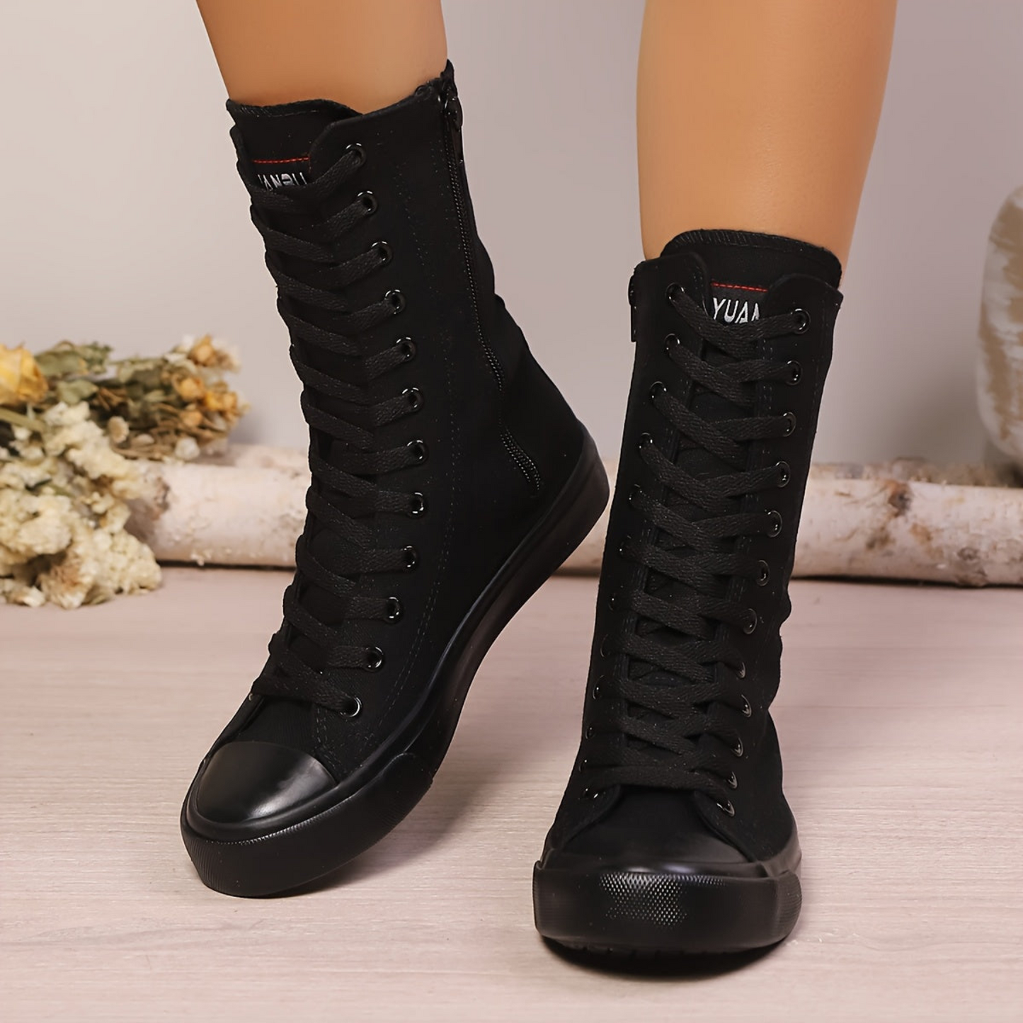 Damen Mid-Calf Schnür-Sneaker mit Reißverschluss Weiß