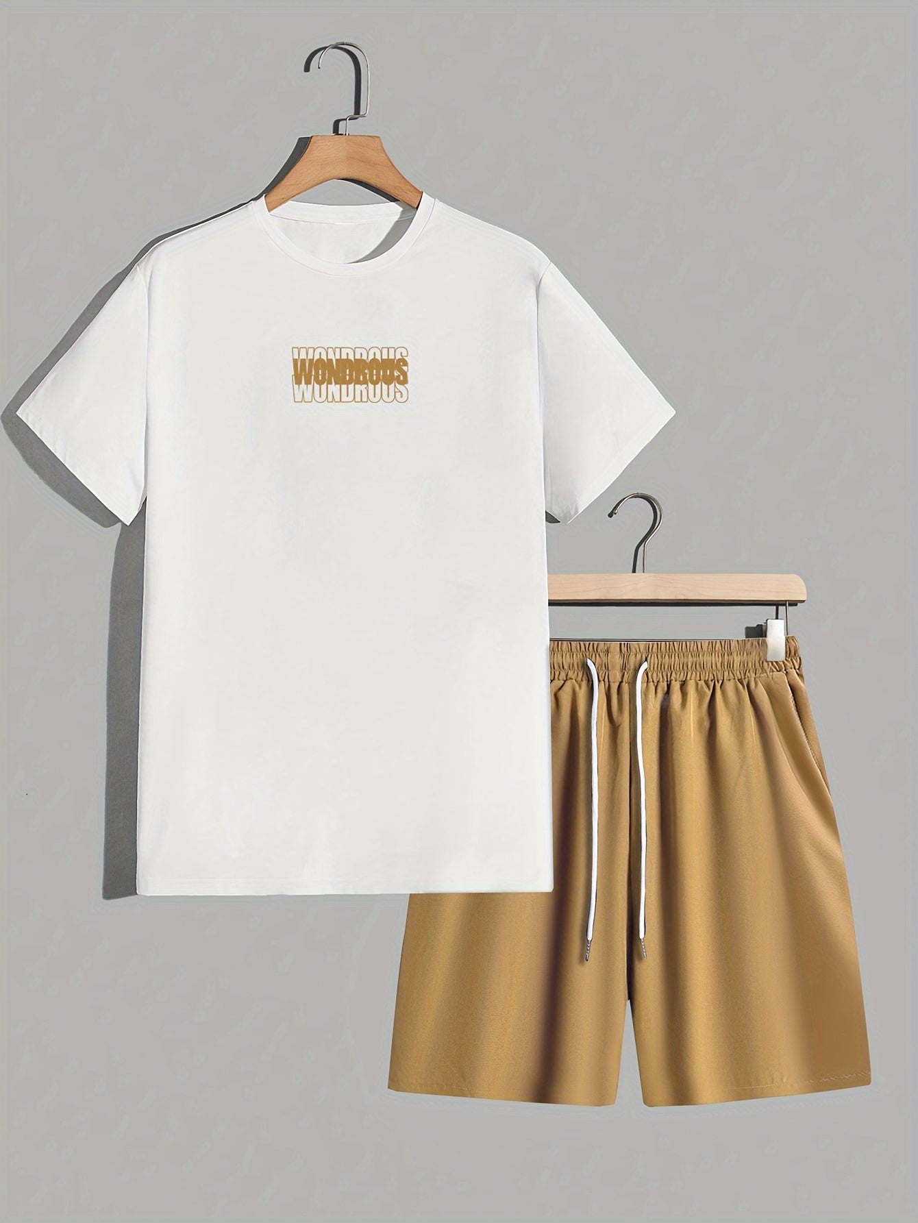 Męski zestaw streetwear z koszulką z grafiką i szortami – nowoczesny casualowy look, styl miejski