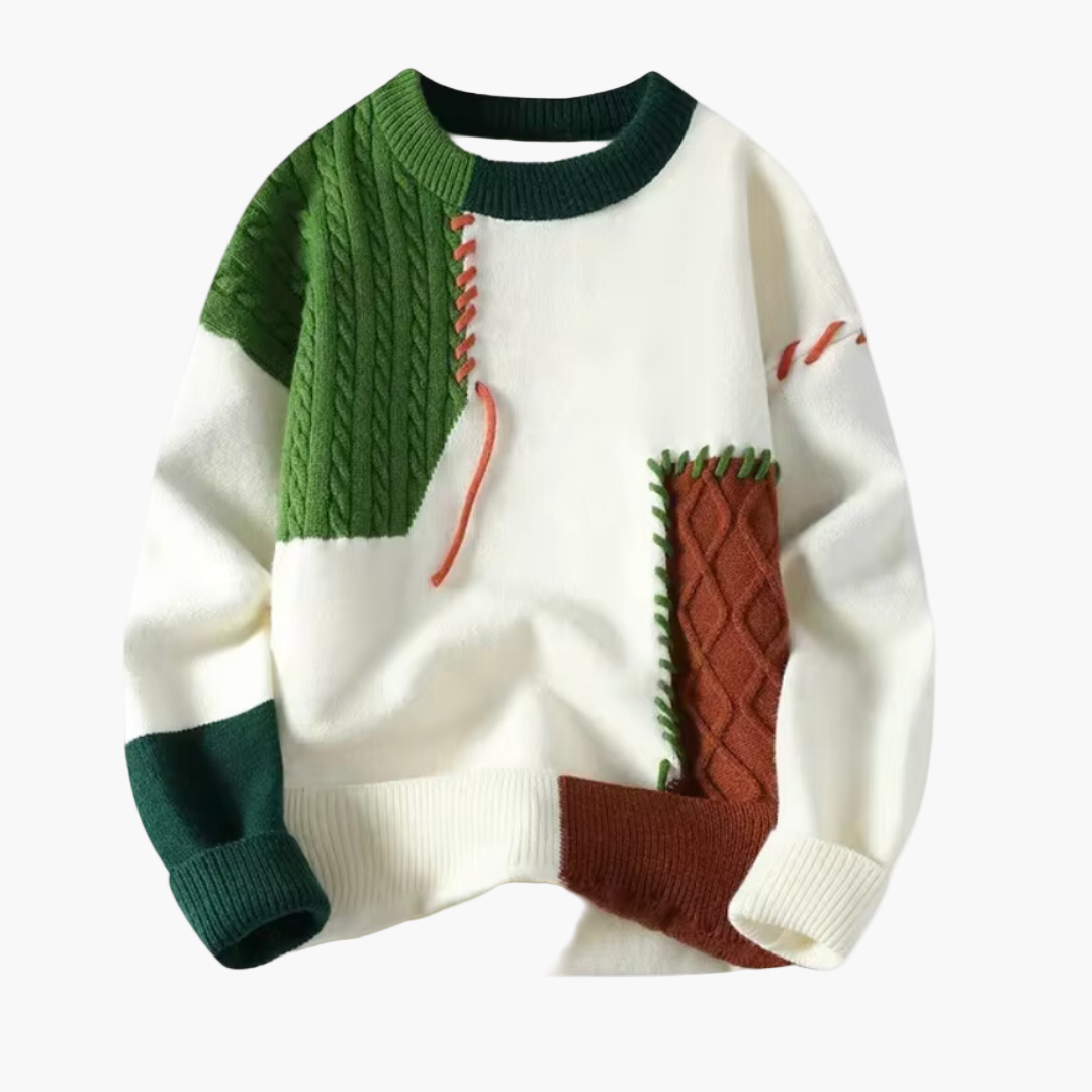 Jersey de punto patchwork para hombre – Suéter casual moderno con diseño único