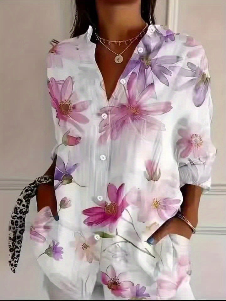 Blusa de mujer con estampado floral – Elegante blusa de manga larga para tiempo libre y oficina