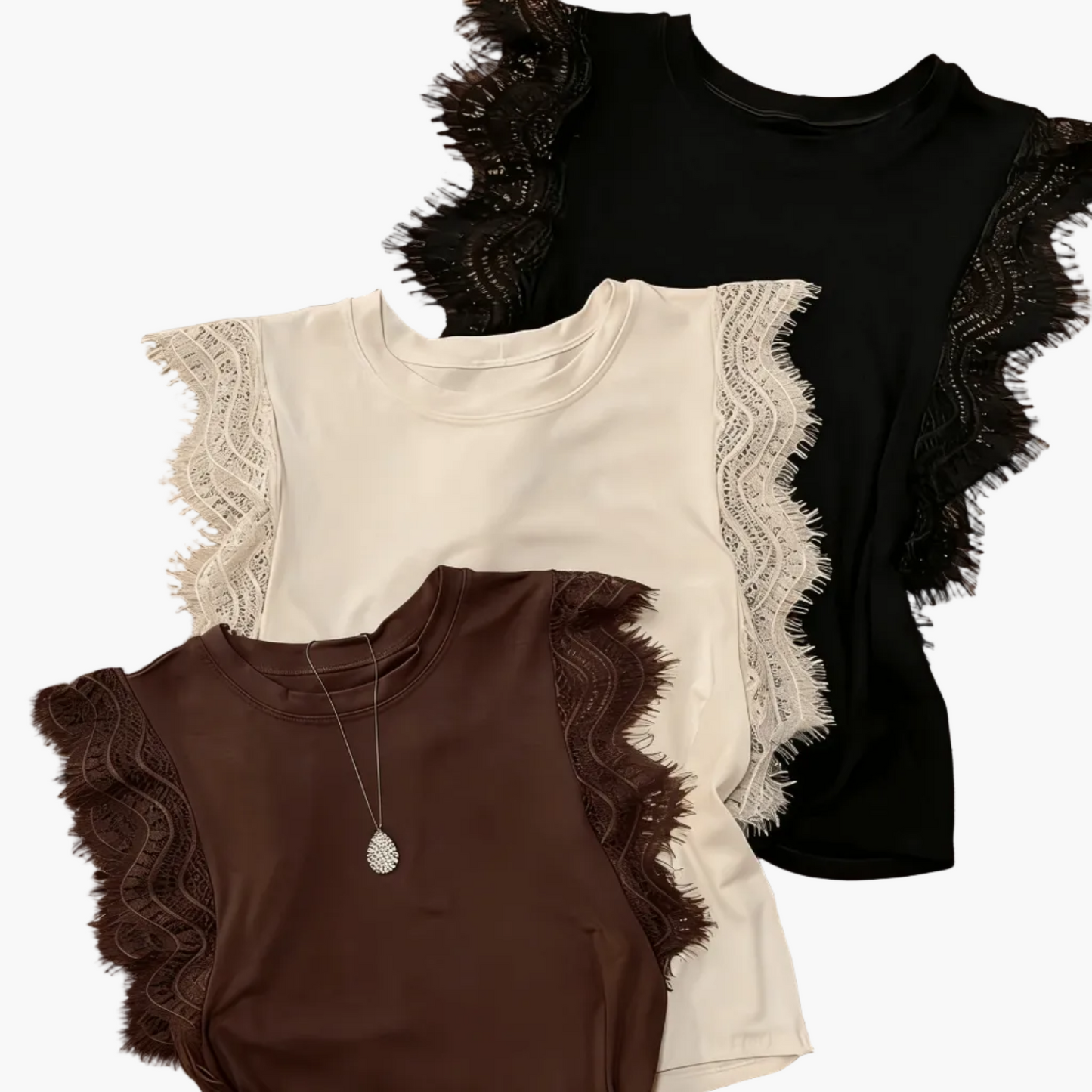 Damen Spitzen-Top mit Rüschenärmeln und elegantem Design – Perfekt für Freizeit und Alltag