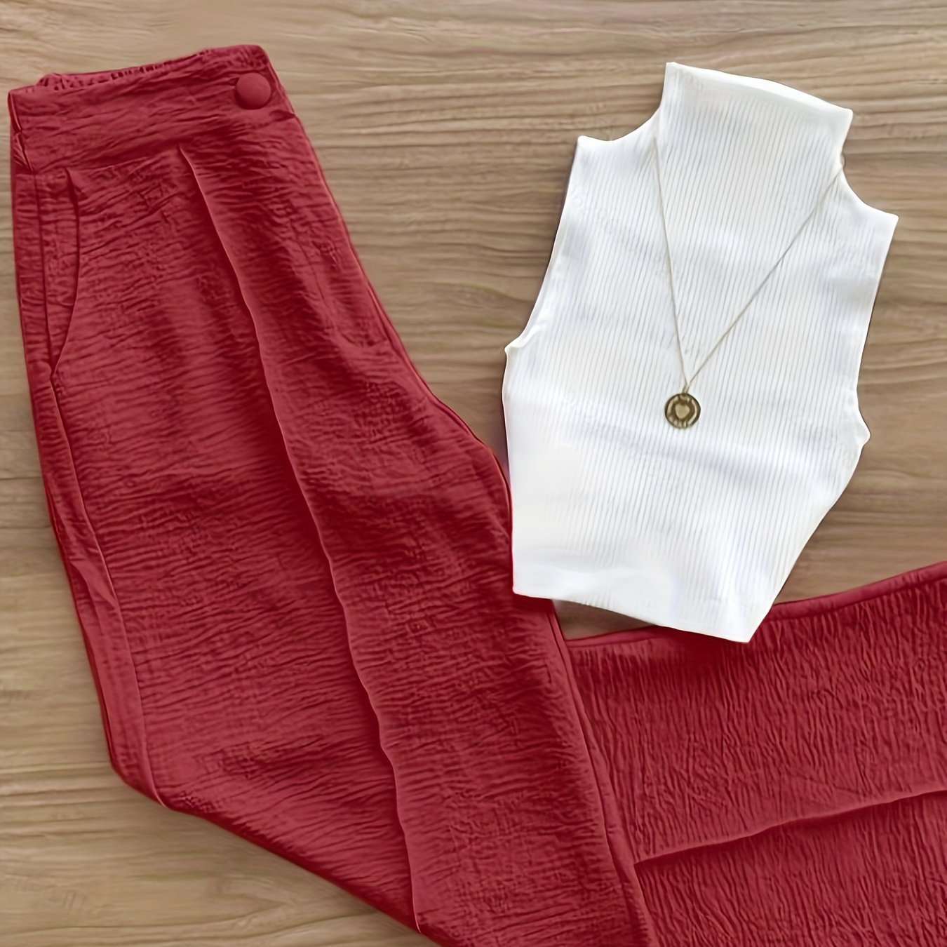 Set elegante da donna – Top senza maniche con collo alto e pantaloni ampi per primavera ed estate