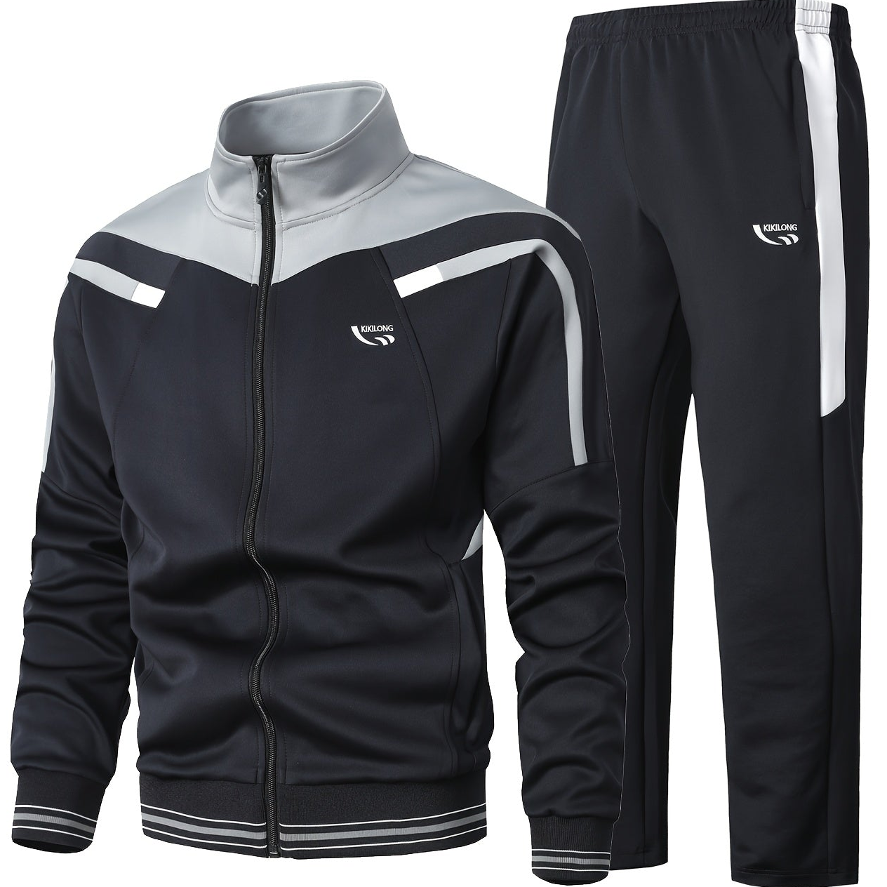Herren Trainingsanzug Schwarz Grau Sportanzug Jacke und Hose Set