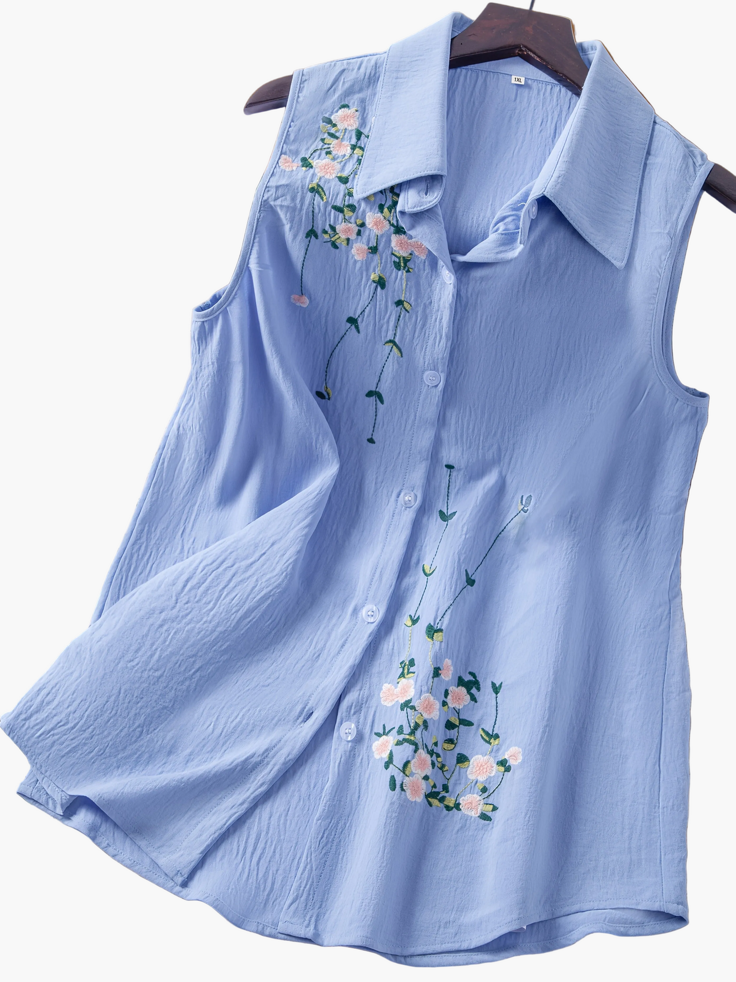 Damski top bez rękawów z kwiatową haftem – elegancki styl casualowy