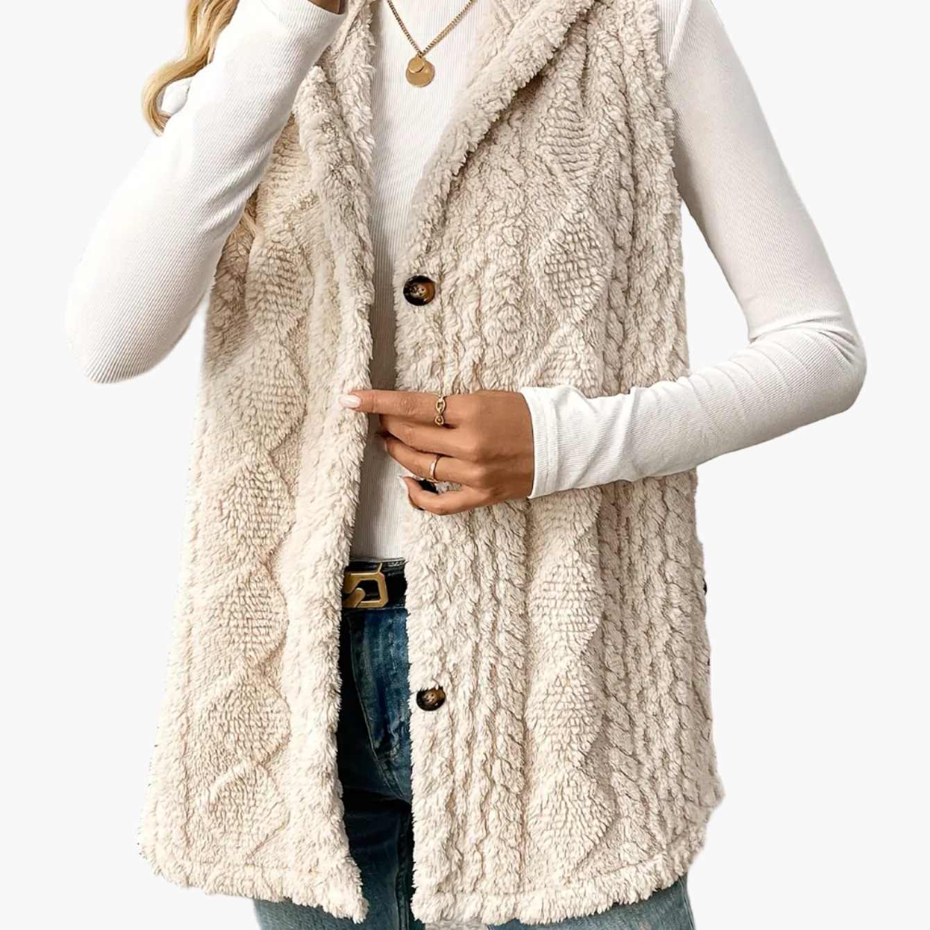 Gilet elegante da donna in maglia con cappuccio e bottoni – Perfetto per il tempo libero e la vita quotidiana