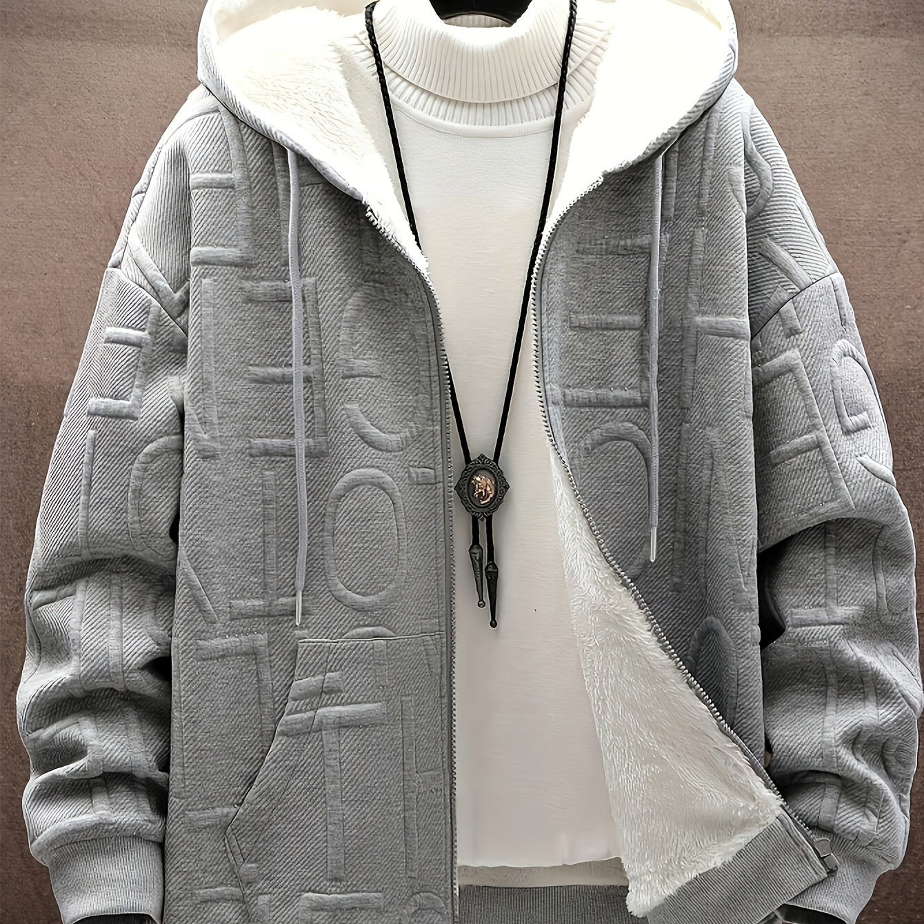 Unisex vinterhoodie-jakke med lynlås, foret, struktureret look, til mænd og kvinder
