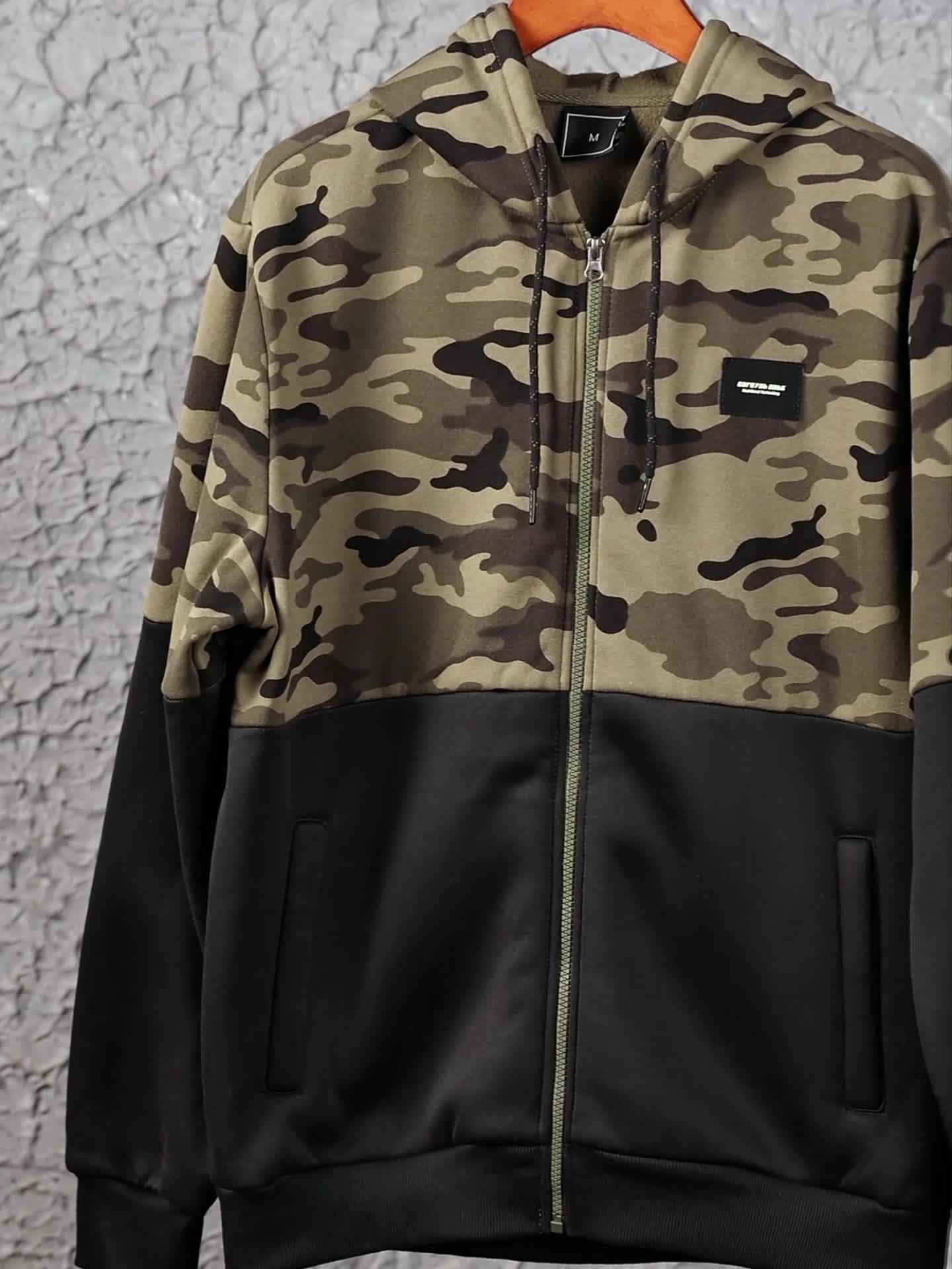 Chándal de hombre de camuflaje, chaqueta con capucha y pantalón, conjunto de dos piezas