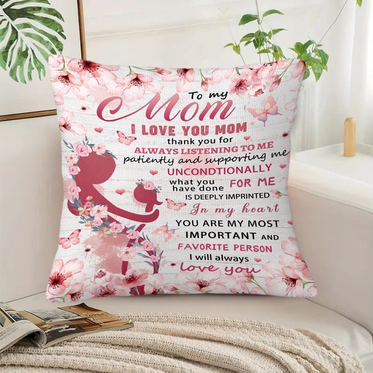 Dekoratives Zierkissen für Damen – Muttertag Geschenk, Wohnzimmer & Schlafzimmer, Florales Design mit Spruch