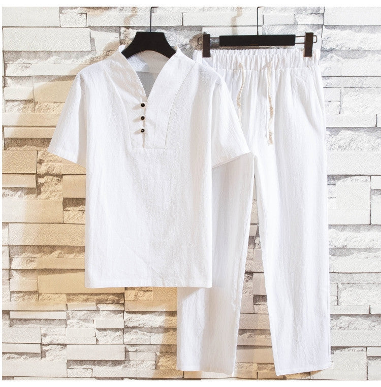 Herren Sommeranzug Set – Lässiges zweiteiliges Outfit mit Kurzarmhemd und Hose – Ideal für Freizeit & Alltag