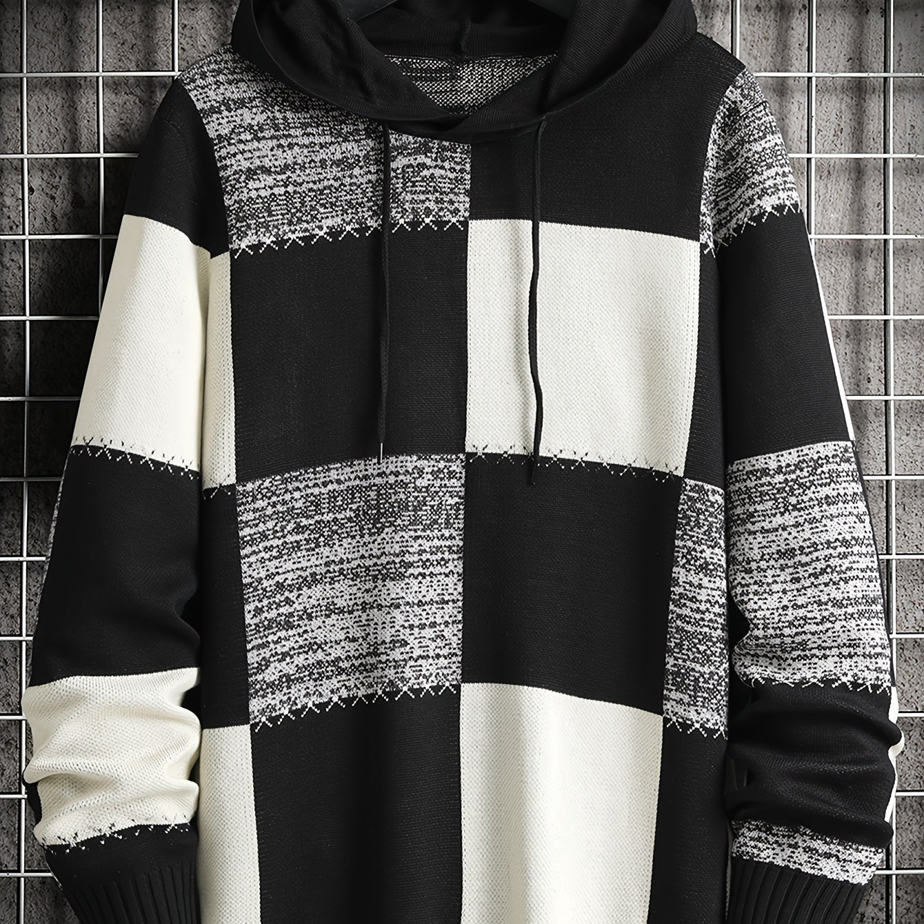 Herren Strick Hoodie Patchwork Design Langarm Herrenpullover