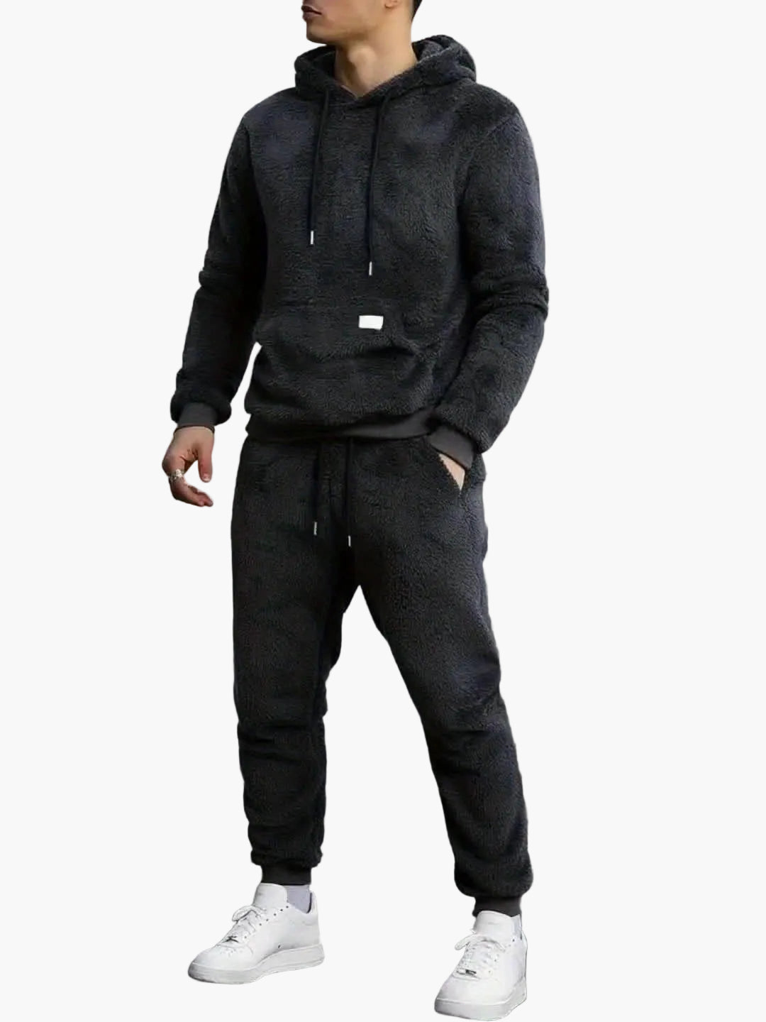 Herre fleece hoodie joggingdragt todelt – hyggeligt fritidstøj til sport & loungewear