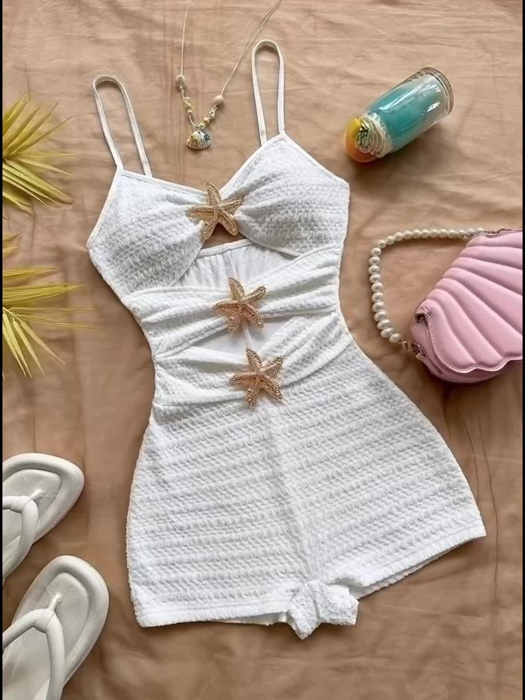 Dame Jumpsuit heldrakt med stjernedekor, strand- og feriestil, sommermote