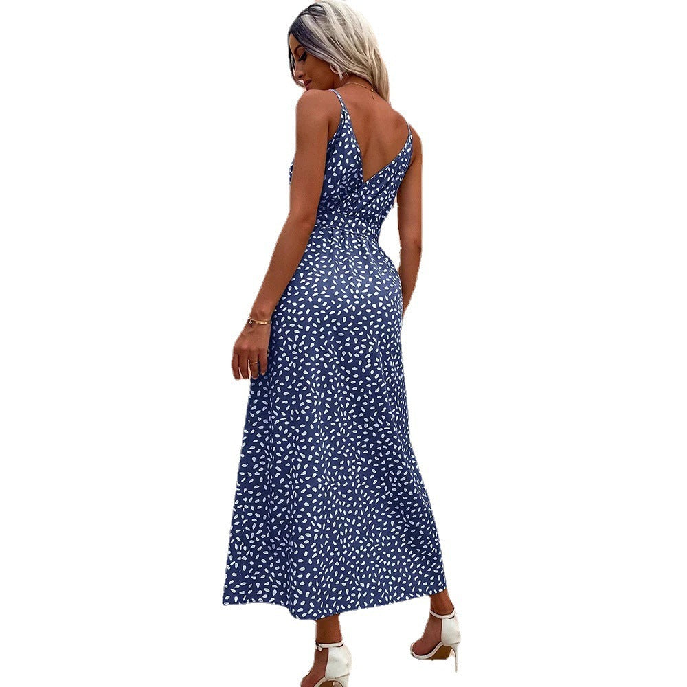 Megan – V-Ausschnitt Träger Blumenschnürkleid mit langem Rock