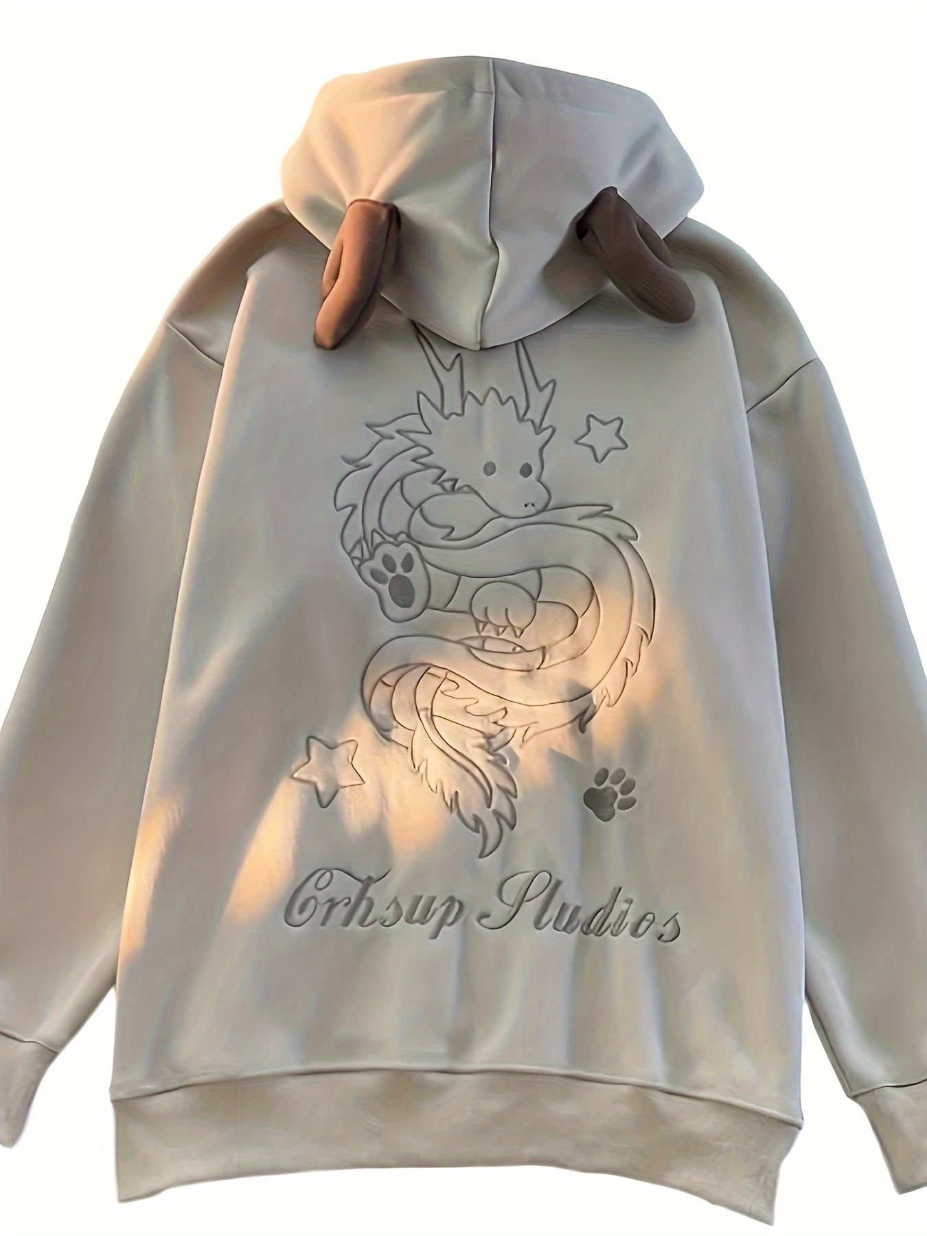 Sudadera unisex con cremallera y capucha, bordado de dragón y astas de reno