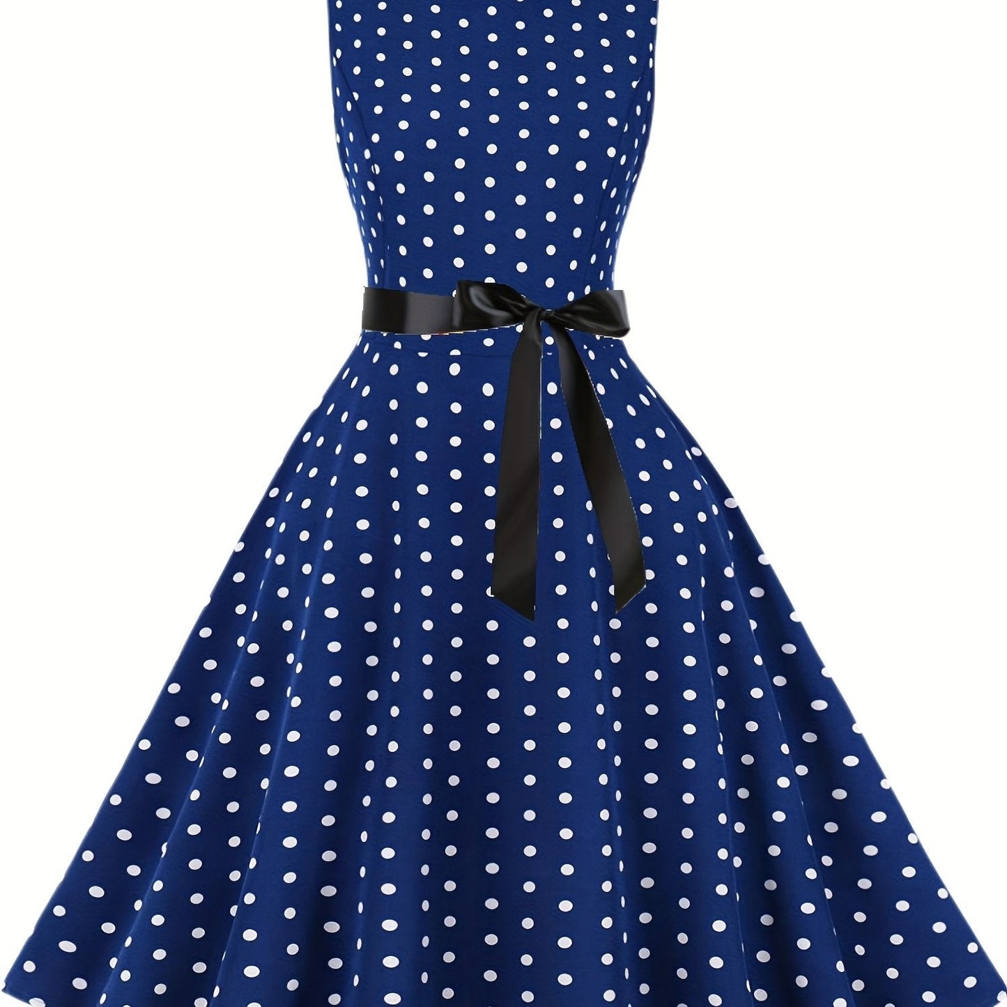 Damen Vintage Polka Dot Fit & Flare Partykleid mit Gürtel, ärmellos, Retro Sommerkleid
