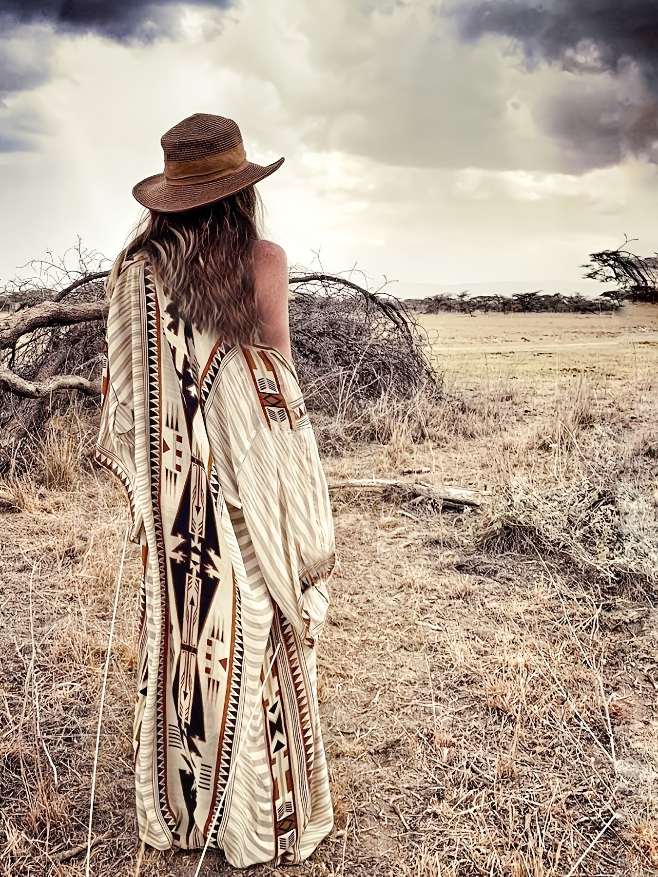 Damen Boho Maxikleid mit Ethno-Muster – Lässiges Kaftan Strandkleid