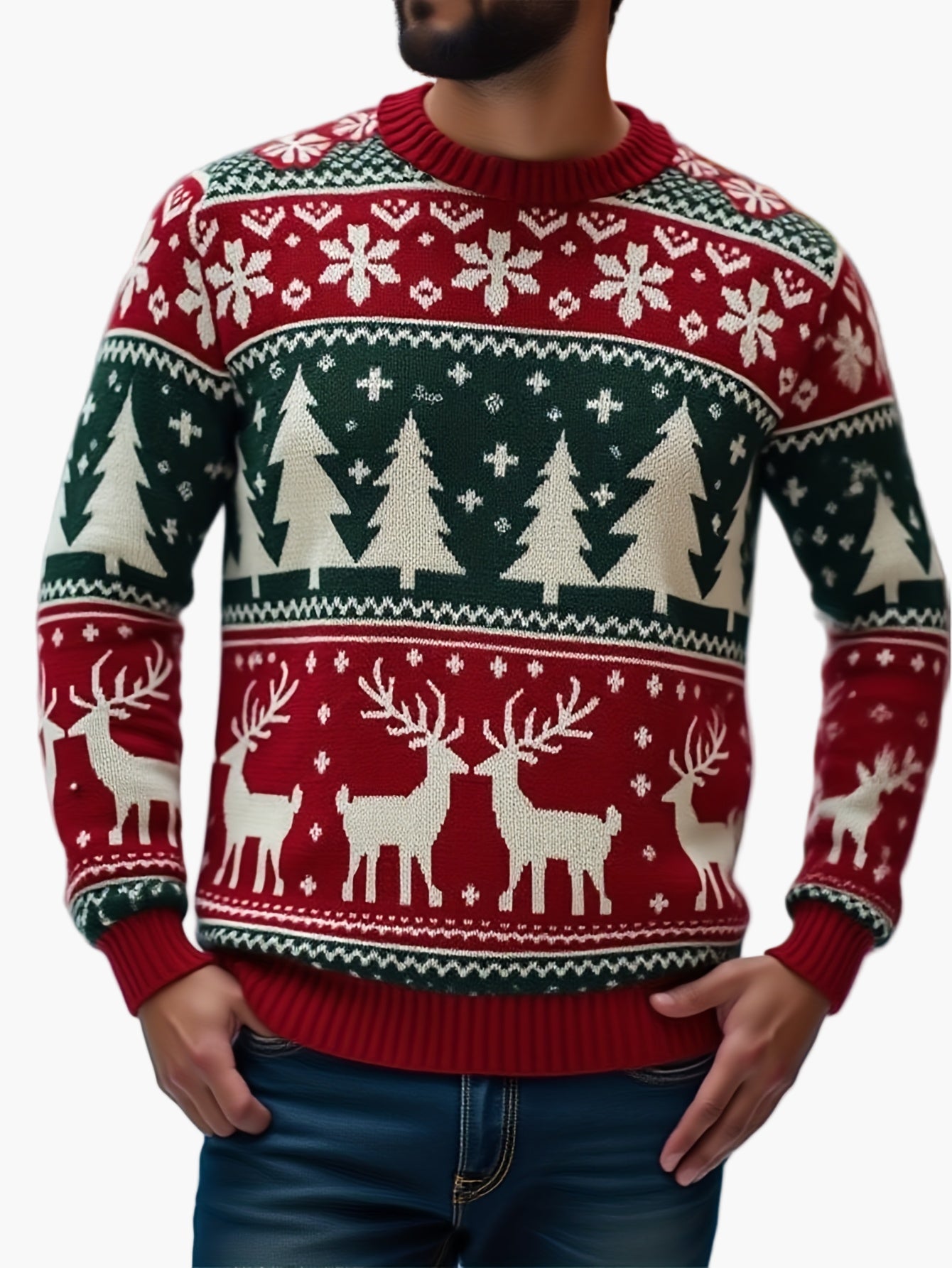 Maglione natalizio da uomo con motivo renna e abete – Perfetto per occasioni festive e feste