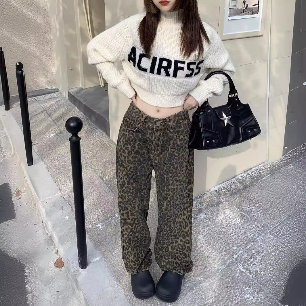 Christine – Leopardenmuster Weite Jeans mit lässigem Schnitt