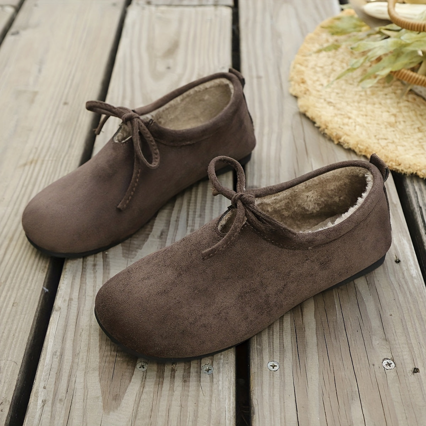 Mocasines cómodos de mujer con lazo, forro suave y suela plana