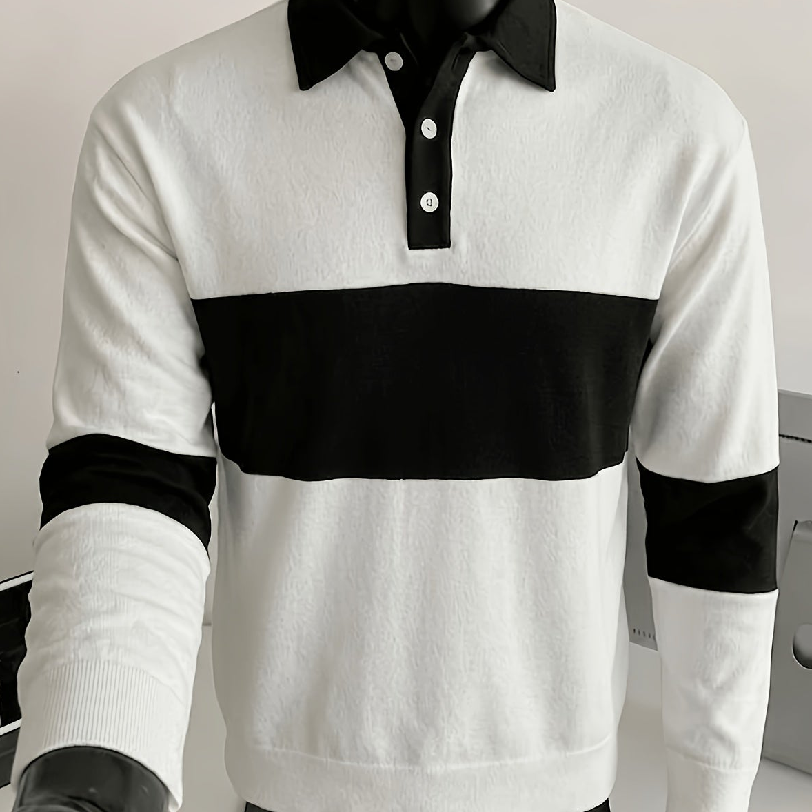 Polo da uomo a maniche lunghe, a righe, con colletto