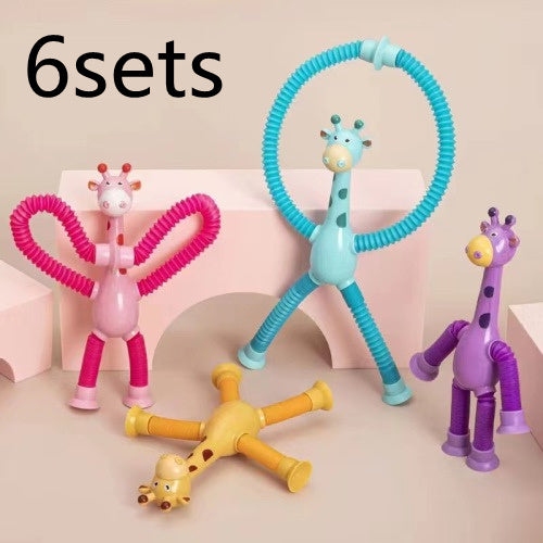 Kinder cartoon giraffe fidget speelgoed – telescopische zuignap anti-stress speelfiguur – unisex, sensorisch leerspeelgoed