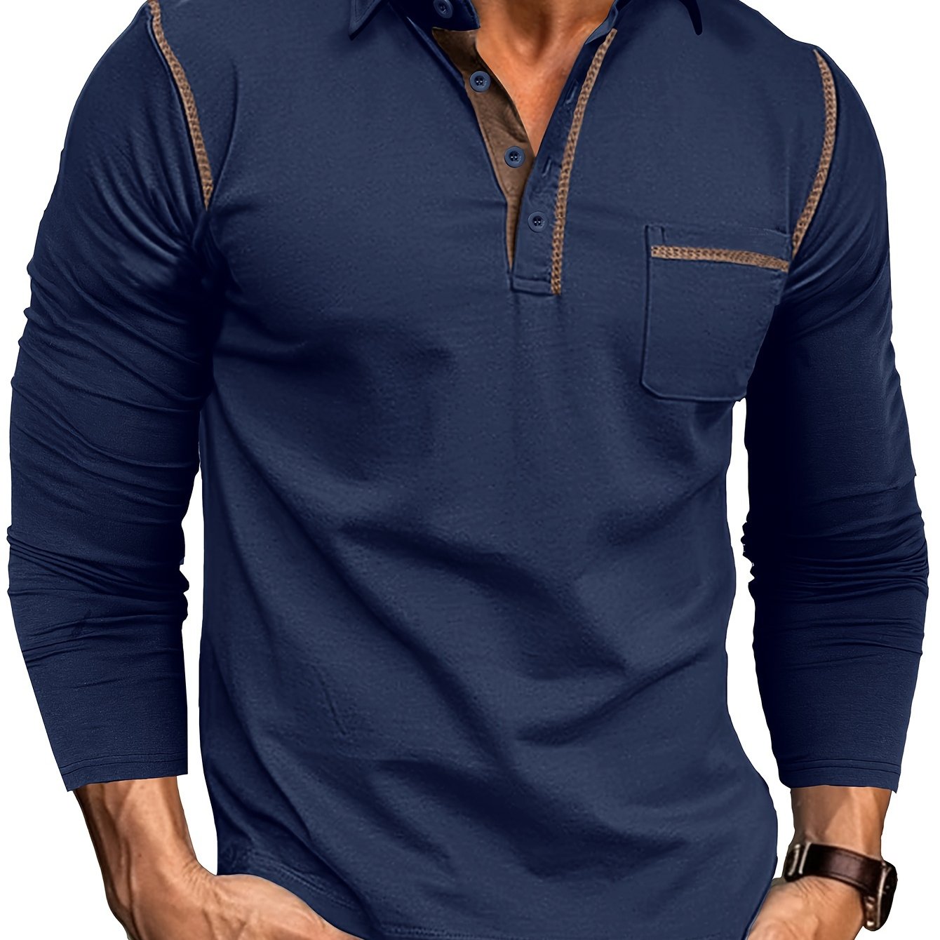 Langærmet poloshirt til herrer med knaplukning og brystlomme