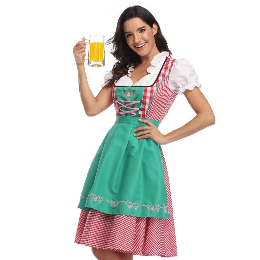 Dame Dirndl kjole traditionel Oktoberfest folkelig kjole med forklæde og bluse – Perfekt til folkefester & fejringer