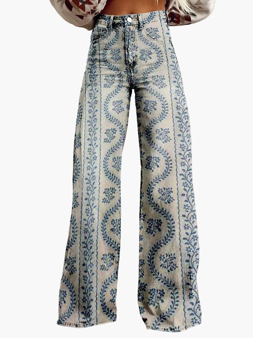 Dame vide baggy jeans med blomsterprint – Moderigtige fritidsbukser til sommer og hverdag