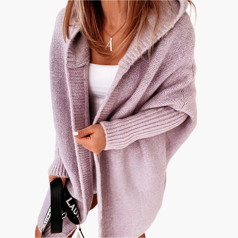 Dame strikke-cardigan med hette – koselig oversized stil for høst og vinter